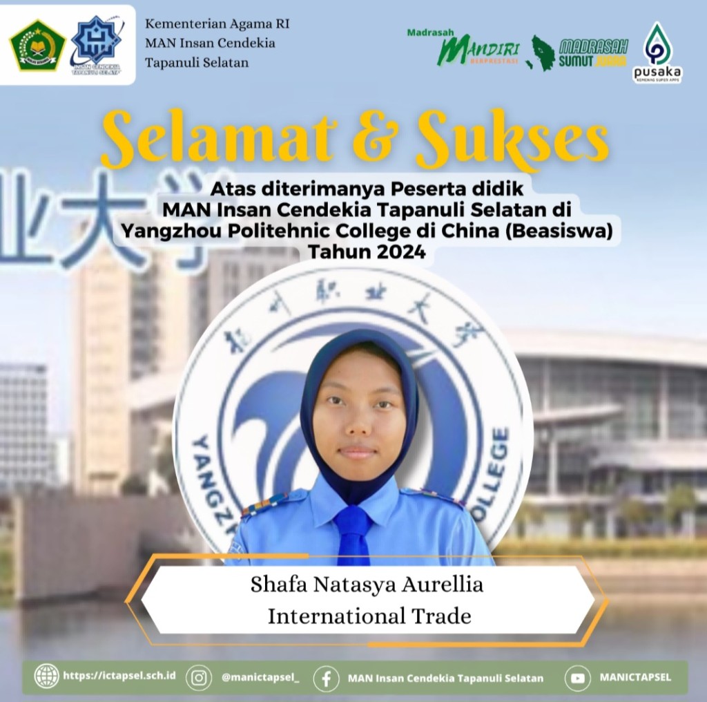 Siswa MAN IC Tapsel Raih Beasiswa Kuliah Di PTN favorit Di China