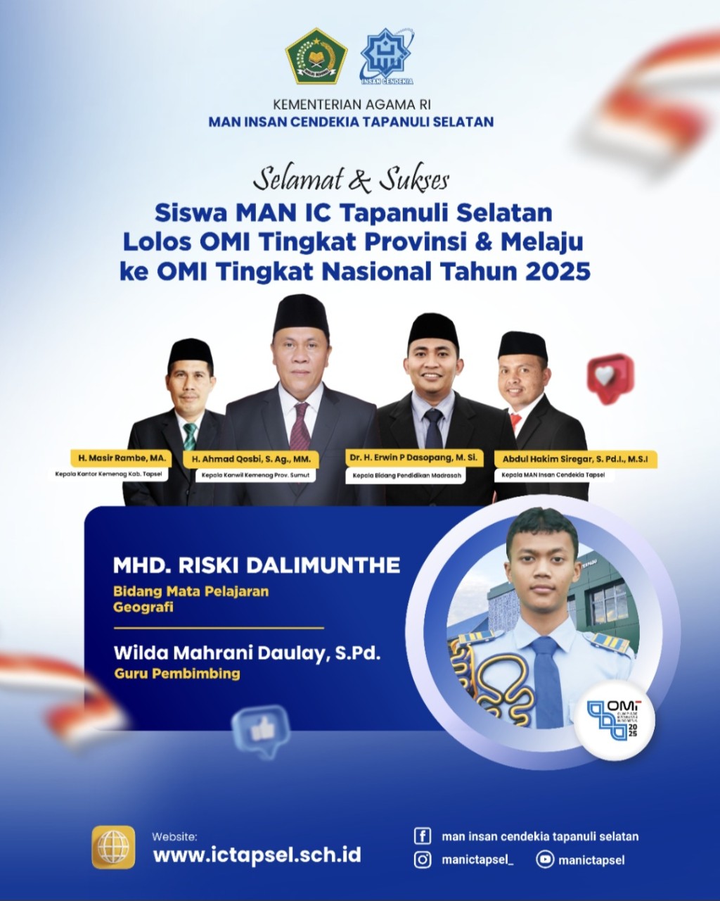 Kepala MAN IC Tapsel Bangga, Siswanya Raih Tiket OMI Tingkat Nasional