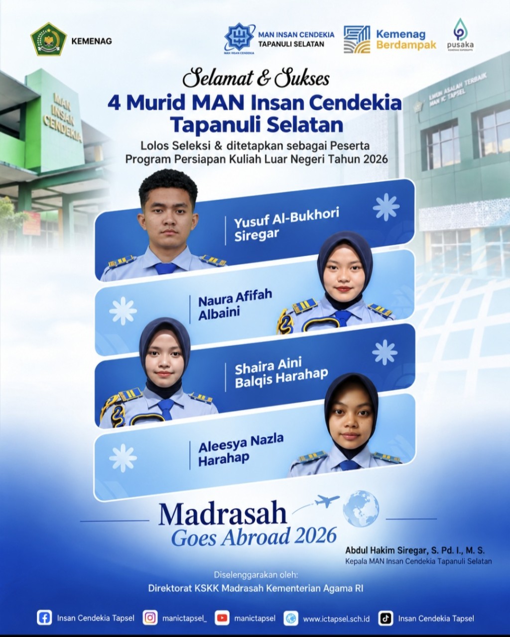 Empat Murid MAN IC Tapsel Tembus Madrasah Goes Abroad 2026 Kemenag RI 